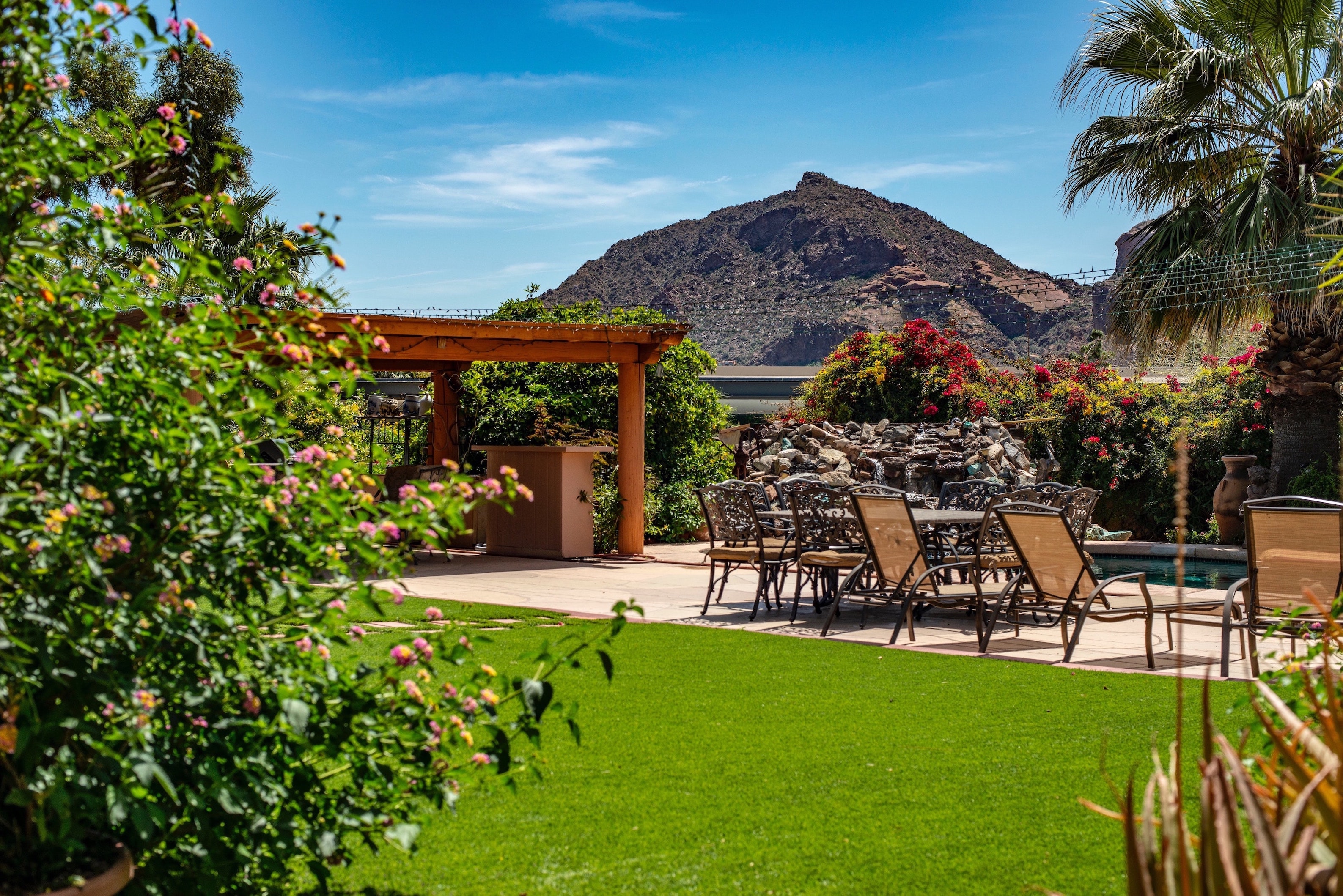 Backyard with well maintained landscape