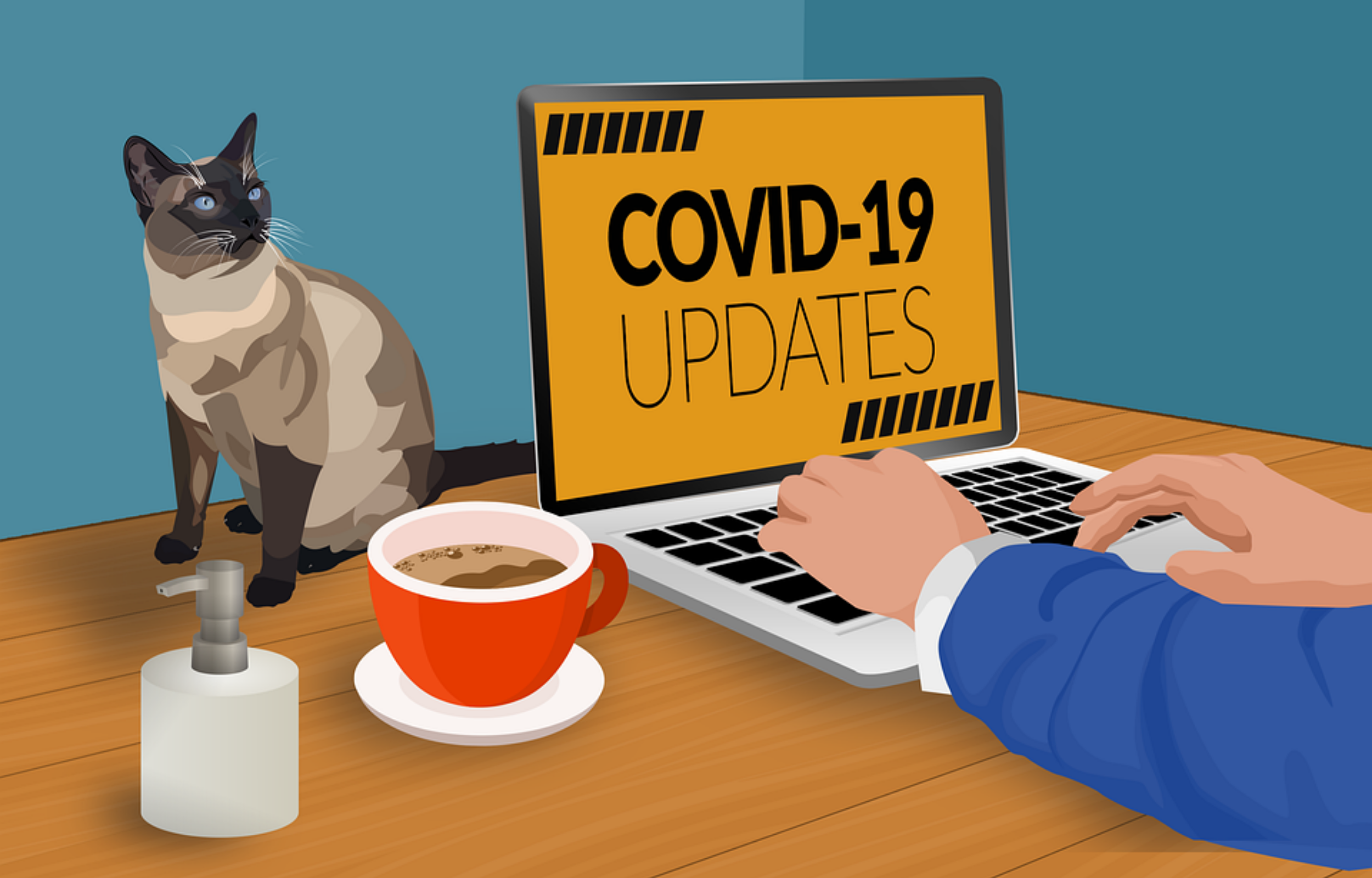 Homme à l'ordinateur voyant une mise à jour du coronavirus